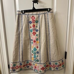Boden Beige Skirt with Colorful Embroidery